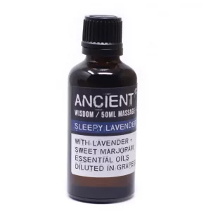 Sleepy Lavender aromatherapy massage oil in 50ml glass bottle by Ancient Wisdom