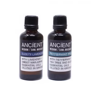aromatherapy massage oil in 50ml glass bottle by Ancient Wisdom