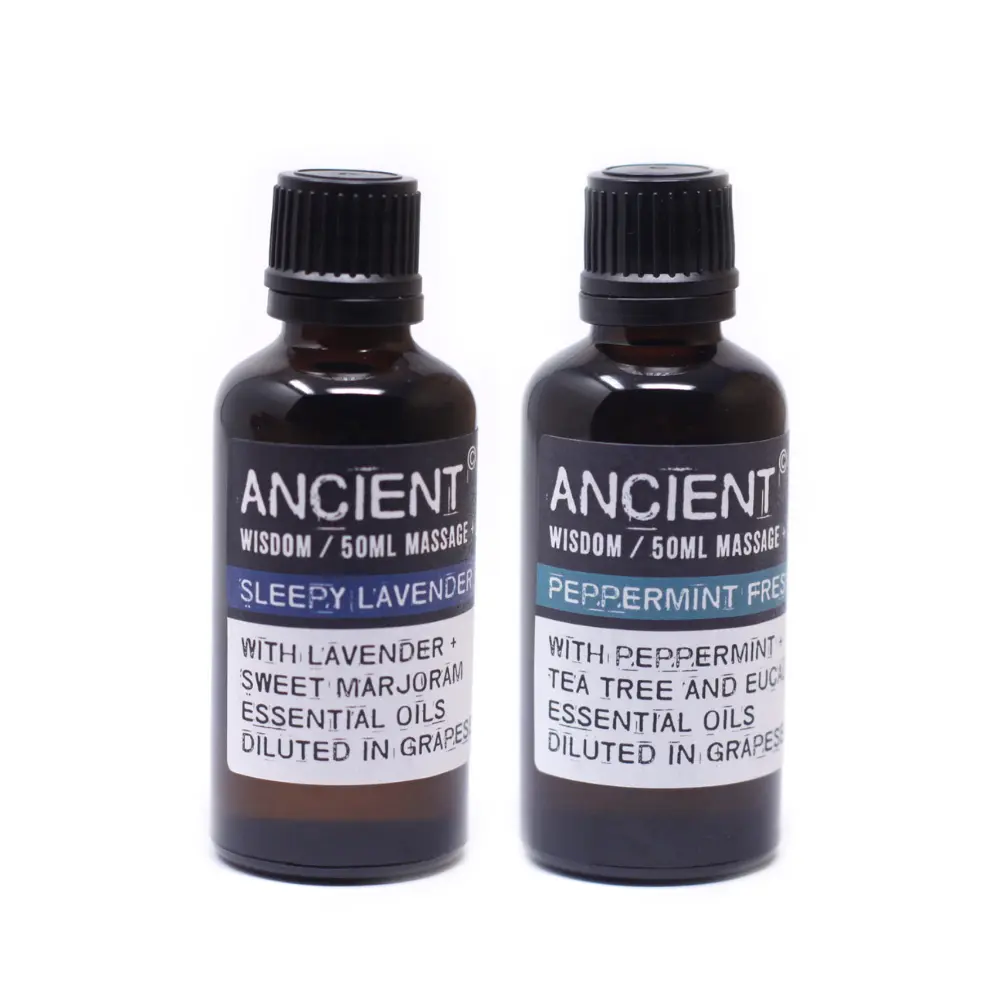 aromatherapy massage oil in 50ml glass bottle by Ancient Wisdom
