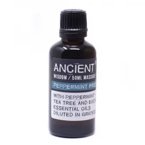 Peppermint Fresh aromatherapy massage oil in 50ml glass bottle by Ancient Wisdom
