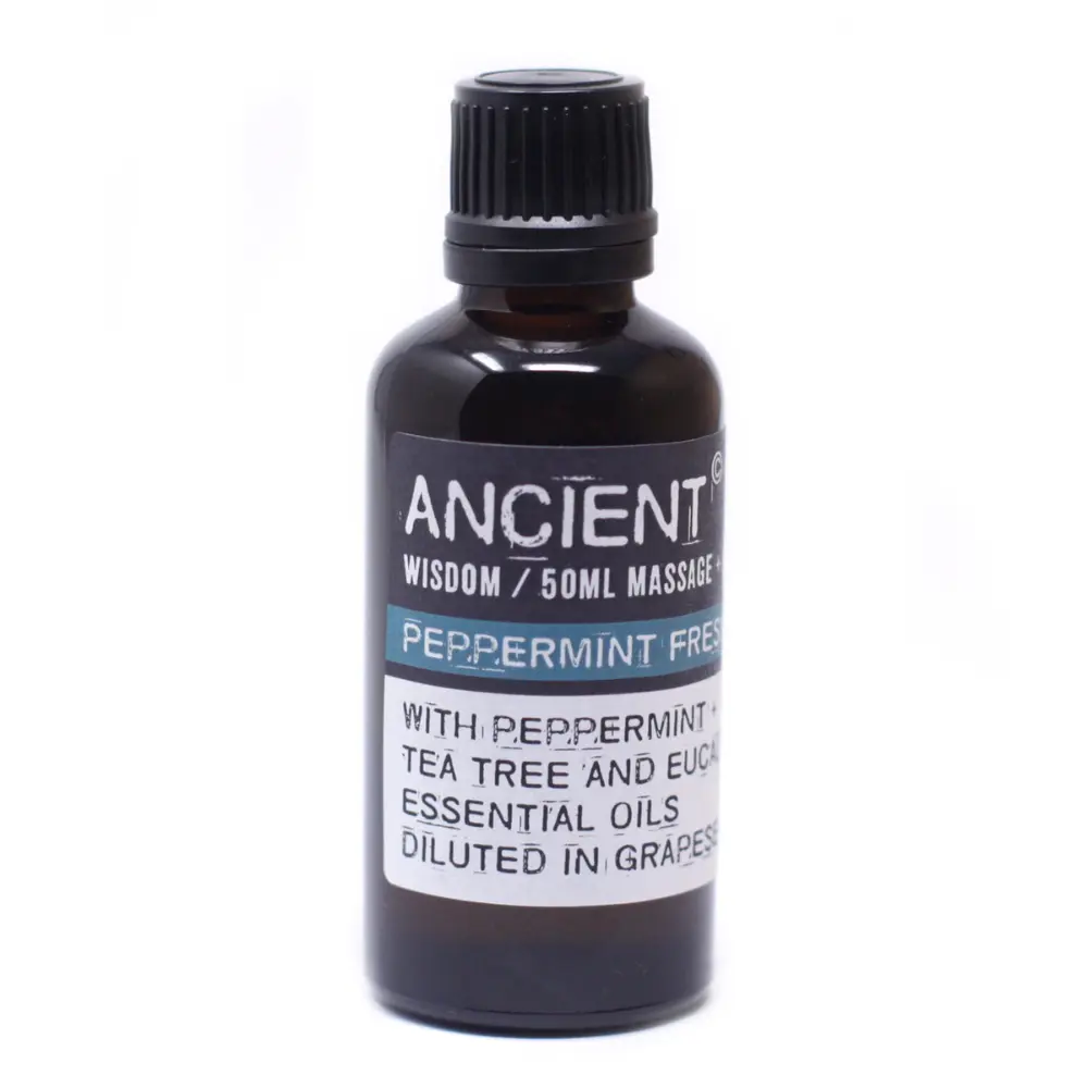 Peppermint Fresh aromatherapy massage oil in 50ml glass bottle by Ancient Wisdom