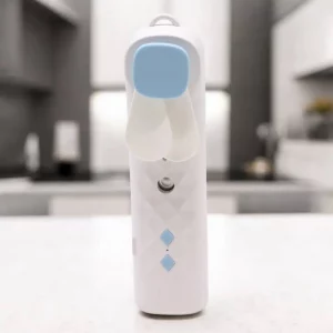 White nano mist face fan and spray with USB charging – portable hydration and cooling device