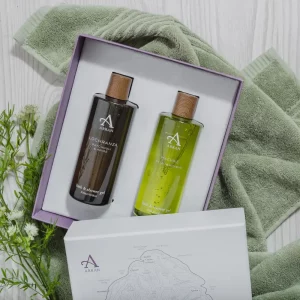 Arran Men’s Bath & Shower Gel Duo gift set with Lochranza and Machrie bottles