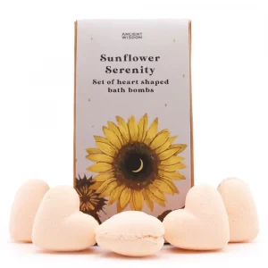 Sunflower Serenity Heart Bath Bomb Gift Set with sunflower packaging