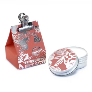 Agnes + Cat Watermelon lip balm tin with decorative packaging