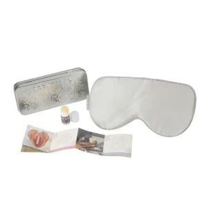 Scentered Goodnight Sleep Set with grey sleep mask, mini aromatherapy balm, ritual booklet and embossed metal tin
